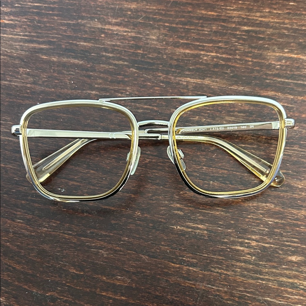 Chanel eye glasses silver with camel color trim - Picture 2 of 4